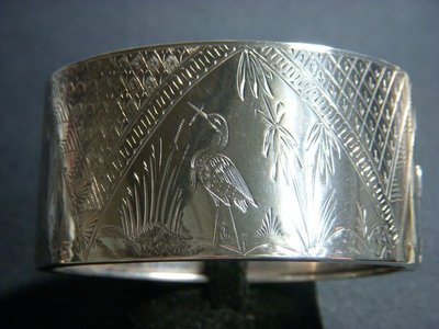 英國維多利亞時期寬版老銀鐲~34.2g