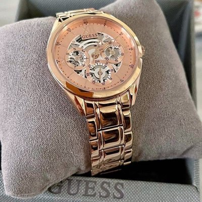 GUESS Clear Cut 鏤空錶盤 玫瑰金色不鏽鋼錶帶 石英 女士手錶 GW0253L3