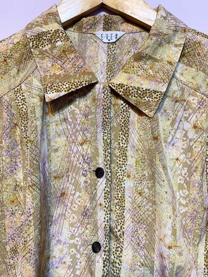 NANA 日本古著 條紋點點細線花 五分袖花襯衫 日式山吹黃色
