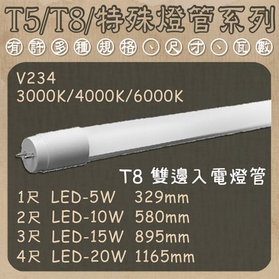 ❀333科技照明❀(V234-1)LED-5W T8玻璃燈管 一尺 全電壓 雙邊入電 省電無閃頻