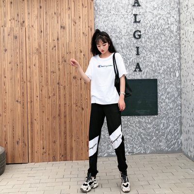 【熱賣精選】Champion拼色套裝女款T恤褲裝休閒運動-LK49647