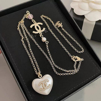 Chanel 香奈兒 項鏈 飾品 美❤️愛心珍珠字母項鍊 純銀