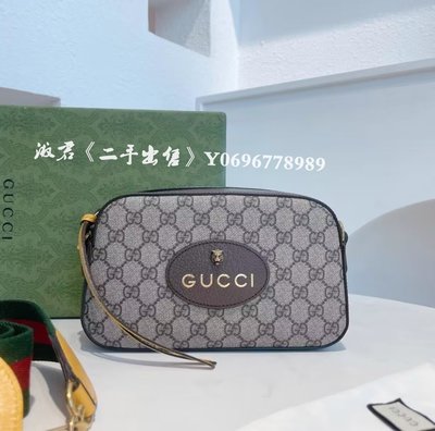 二手出售 Gucci 古驰 GG supreme 虎頭包 相機包 綠紅綠背帶 斜挎包476466
