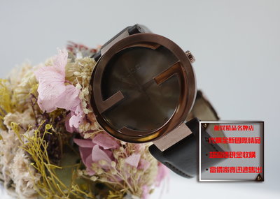 優買二手精品名牌店 GUCCI GG LOGO 42MM 古銅金 巧克力金色 大錶面 牛皮 錶帶 石英錶 錶 手錶 激新