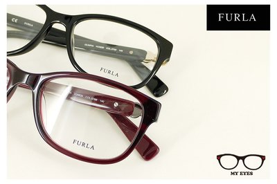 【My Eyes 瞳言瞳語】Furla 義大利品牌 紫紅/純黑色方圓型膠框光學眼鏡 貴婦環扣設計 (VU4839)