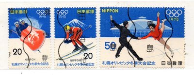 ^.^飛行屋(展示品出清)世界各國郵票-JAPAN 日本郵票-札幌冬季奧運紀念郵票 3全(1972年發行)舊票