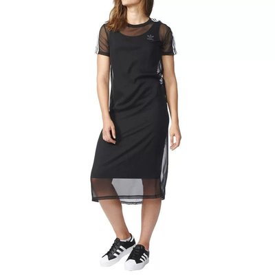 特賣--Adidas 愛迪達 三葉草中長款網紗兩層連身裙長裙性感連衣裙女款SS-8189