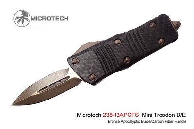 【angel 精品館 】Microtech Mini Troodon D/E 碳纖柄自動刀(銅色末日石洗刃)簽名版238