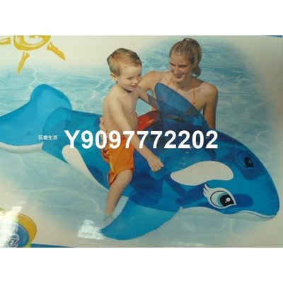 玩樂生活 美國INTEX 藍色小鯨魚充氣坐騎 動物造型坐騎 有手把 夏天玩水/游泳/戲水必備 大游泳池 河-老鷹高爾夫