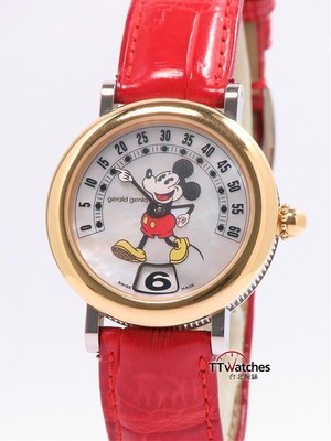台北腕錶 Gerald Genta 尊達 Retro Fantasy 米老鼠 自動 跳時錶 玫瑰金框  118411