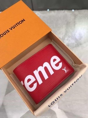 二手Louis Vuitton LV Supreme錢夾 M60339絲印 紅白