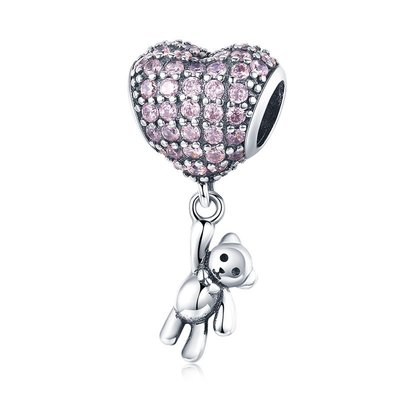 現貨Pandora 潘朵拉 歐美風新款可愛小熊與氣球s925純銀吊墜粉色心形串珠手鏈銀飾品明星同款熱銷