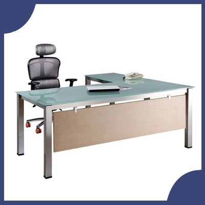 辦公家具 SKA-18090MG+SKA-9050MG 不銹鋼 強化霧面玻璃 主管桌 辦公桌 書桌 桌子