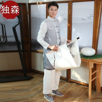 熱銷 中國風男士中式套裝表演禪茶服古風古裝漢服外套道袍男裝亞麻唐裝 中國風男裝