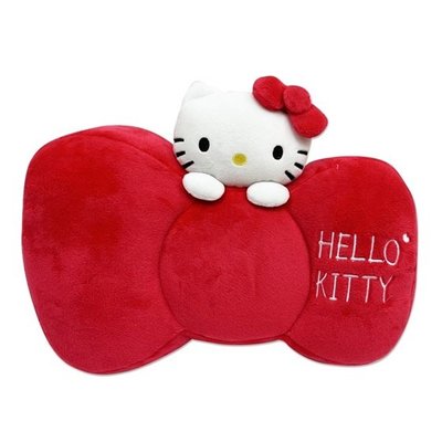 【優洛帕-汽車用品】Hello Kitty 經典絨毛系列 蝴蝶結造型 頸靠墊 護頸枕 頭枕1入 PKTD017W-05