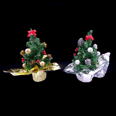 聖誕節迷你聖誕樹裝飾 松果小樹-金/銀