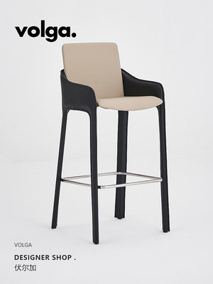 廠家出貨伏爾加丨馬鞍皮吧椅家用扶手吧臺椅高端設計師椅子意式極簡高腳椅