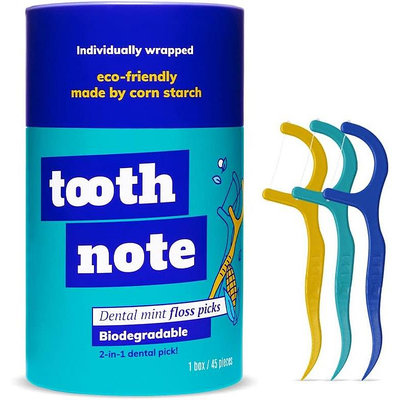 BEAR戶外聯盟Toothnote 便攜式牙線棒、牙籤、環保高韌性可生物降解牙線棒 - 適用於日常、旅行、露營、學校的獨立包裝 - 薄荷