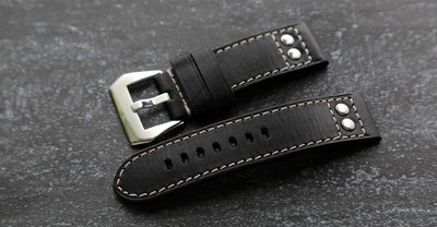 24mm直身黑色平面白線 Hamilton seiko的新衣banda軍錶飛行風格鉚釘