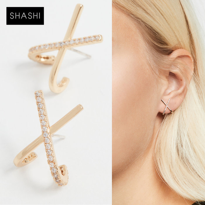 SHASHI 紐約品牌 Kriss Kross 金色十字架耳環 鑲鑽十字架耳環