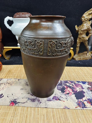 日本購回  老銅花瓶  包漿好  年代老物 有個老修  重7