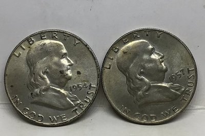 AP638 美國1954.1957年 HALF DOLLAR 共2枚壹標 半圓銀幣