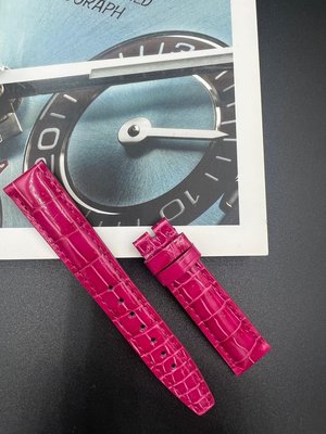 【UB訂製】鱷魚皮高級錶帶短帶桃紅色20mm.18mm.16mm