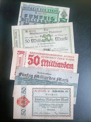 正【德國高通膨時期1923年500億-MARK紙鈔】5張一組