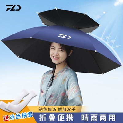 (工廠直銷)雙層防風防雨釣魚傘帽頭戴式雨傘折疊頭頂雨傘帽戶