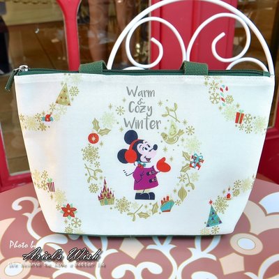 Ariel's Wish-日本東京迪士尼聖誕節耶誕限定米奇MICKEY英倫紳士風拉鍊式便當袋餐袋野餐包外出袋手提袋-現貨