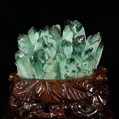 綠水晶晶簇帶座高13×14×10厘米 重2公斤編號35036745【萬寶樓】古玩 收藏 古董