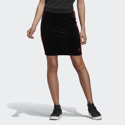 【Dr.Shoes 】Adidas V-Day Skirt 女裝 黑 橘三線 窄裙 休閒 運動短裙 FH8558