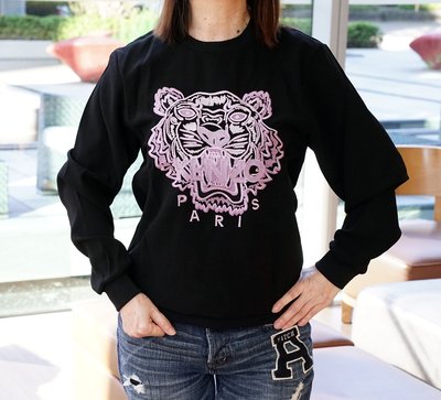 【COCO 精品專賣】Kenzo 限量款 Tiger embroidered Silk 粉紫虎頭長袖絲T 黑 現貨