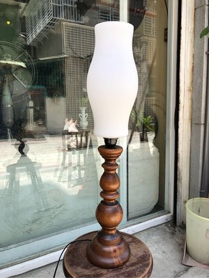 厚木質幹+老玻璃罩～老立燈（高70公分）