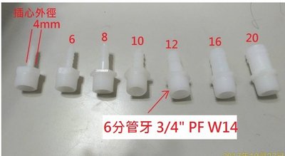 現貨 PE塑膠(6分3/4")PF直牙+直插心外徑10.12.16.20.25MM軟管接頭對接頭外牙+插心軟管接頭