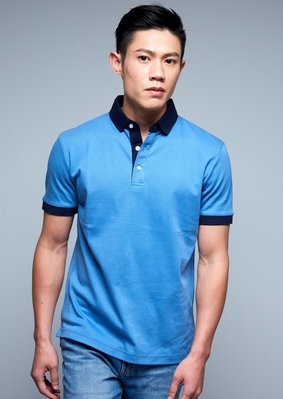 樣衣-Sample Clothing 拚色小領POLO衫 有領座 藍/丈青  "台灣製造"