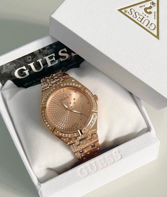 GUESS Afterglow 鑲晶鑽錶盤 玫瑰金色不鏽鋼錶帶 石英 女士手錶 GW0312L3