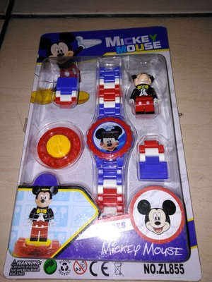 哈哈玩具屋~兒童玩具~積木 米老鼠 米奇 變形 電子手錶