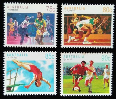 澳洲郵票Squash壁球Soccer足球籃網球運動郵票1991年發行(澳洲幣3.3)特價