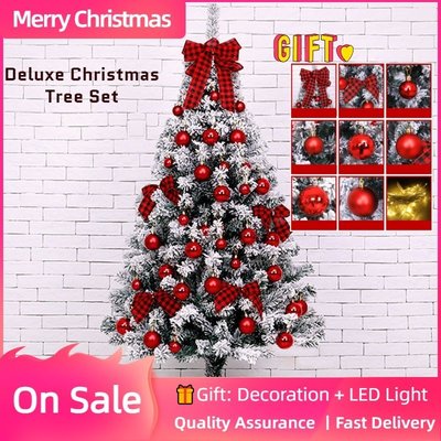 現貨 聖誕節 聖誕樹 聖誕裝飾 精選優質植絨聖誕樹套餐, 帶裝飾 LED 燈120/150/180公分耶誕樹紅金藍色-誠