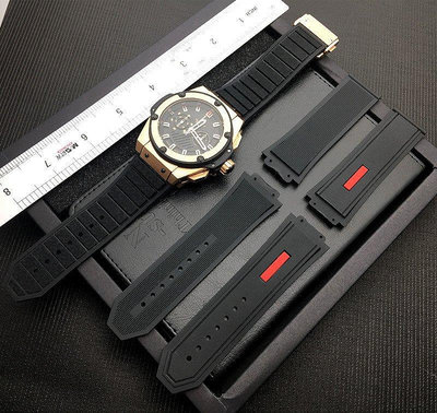 適配恒寶HUBLOT宇舶王者系列手錶錶帶黑色橡膠錶帶硅膠帶29*19mm