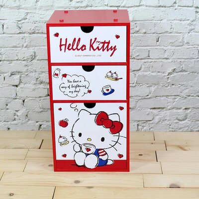 Hello Kitty 下午茶直立三抽盒/置物盒/木製品/木盒