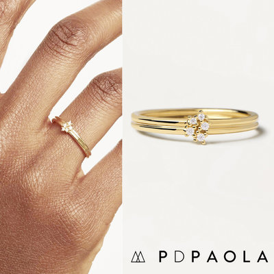 PD PAOLA 西班牙時尚潮牌 簡約鑲鑽戒指 金色戒指 雙層款 NOVA GOLD 下殺