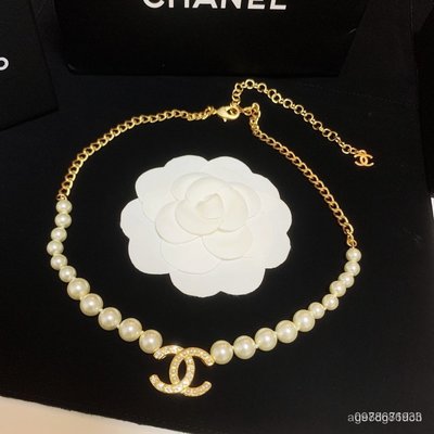【日本二手】Chanel/香奈兒新款雙C鑲鑽弔墜拚接大小珍珠項鍊女鎖骨鏈