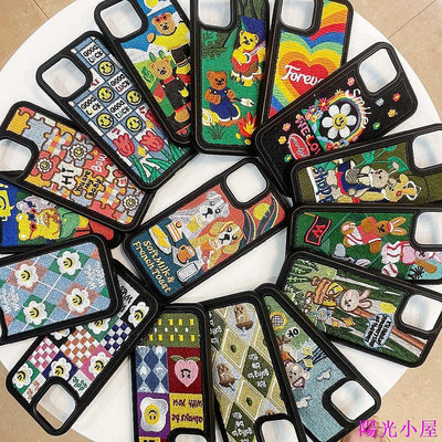 韓國 卡通 刺繡手機殼 適用iPhone 14 12 13 Pro XS Max XR i11 14Pro 情侶手機殼 防摔 手機保護套 手機保護殼