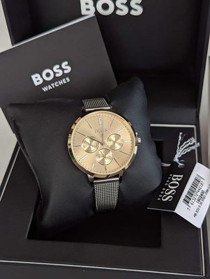 HUGO BOSS Symphony 香檳金色錶盤 銀色不鏽鋼編織網狀錶帶 石英 女士手錶 1502600