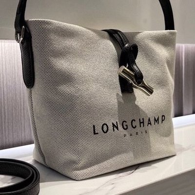 現貨Longchamp2022新款法國龍驤竹節帆布水桶包女牛皮手提單肩斜跨包南法風明星同款熱銷