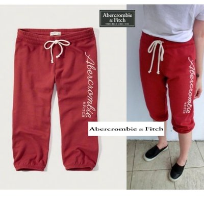 §上鉌嚴選 A&F Abercrombie Banded Crop Sweatpants 七分縮口薄款棉褲-紅色