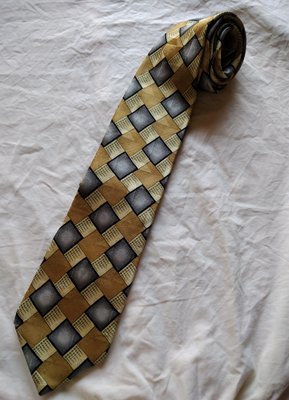Ziggurat by Mulberry Neckwear 100% Silk Tie.墨綠金屬色澤方塊純絲名牌真品領帶