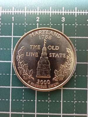 美洲 美國錢幣 2000年 50州紀念幣系列 馬里蘭州 25美分硬幣-P記、UNC 品相如圖 (1)